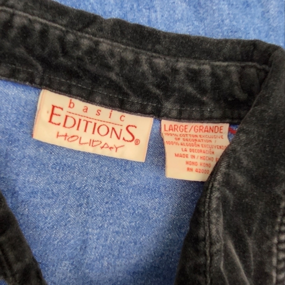 Vintage Basic Edition Holiday Christmas Holiday Snowman Family Denim Button Down - Picture 5 of 7